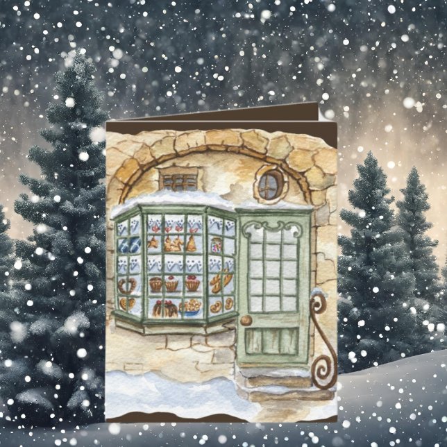 Cartes Pour Fêtes Annuelles Boulangerie d'aquarelle de Noël ajouter du texte (Créateur téléchargé)