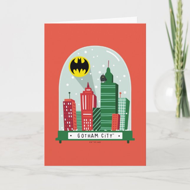 Cartes Pour Fêtes Annuelles Boule à neige graphique de Batman Gotham City™ (Devant)
