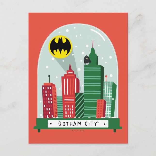 Cartes Pour Fêtes Annuelles Boule à neige graphique de Batman Gotham City™ (Devant)