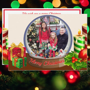 Cartes Pour Fêtes Annuelles Boule à neige Noël Famille Enfants Photo Drôle