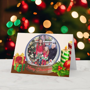 Cartes Pour Fêtes Annuelles Boule à Neige Noël Famille Enfants Photo Fêtes