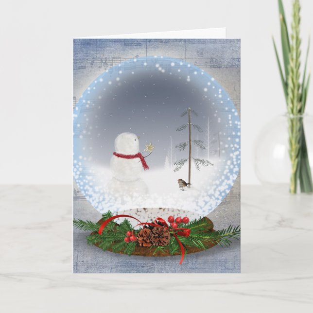 Cartes Pour Fêtes Annuelles Boule à neige Paix sur Terre avec bonhomme de neig (Devant)