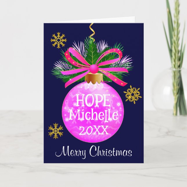 Cartes Pour Fêtes Annuelles Boule à ruban rose unique (Devant)