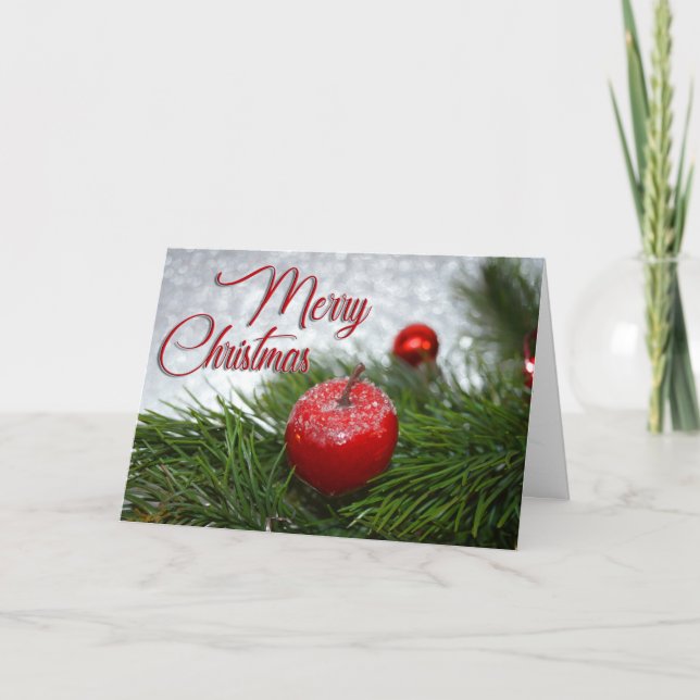 Cartes Pour Fêtes Annuelles Boule blanche et dorée avec neige Joyeux Noël (Devant)