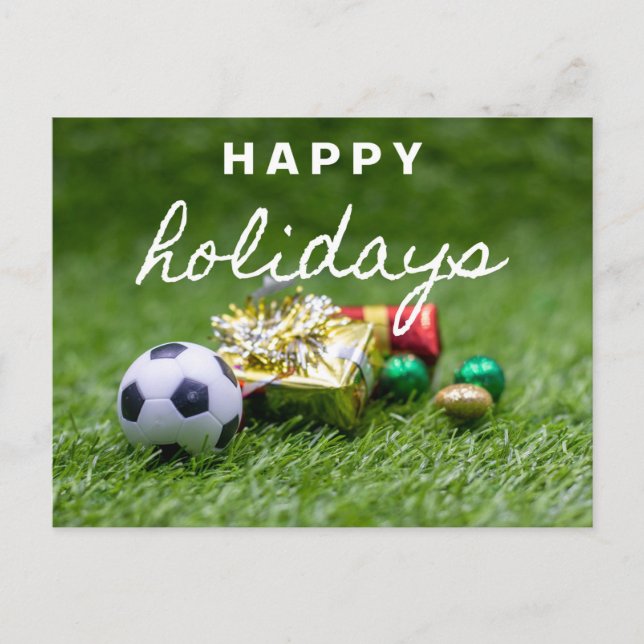 Cartes Pour Fêtes Annuelles Boule de football avec cadeau de Noël Joyeux vacan (Devant)