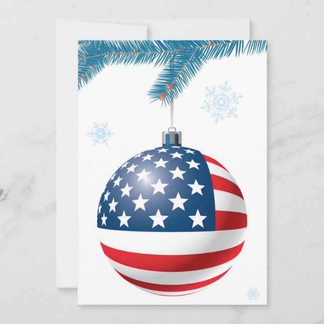 Cartes Pour Fêtes Annuelles Boule de Noël avec le drapeau des USA (Devant)