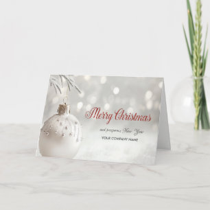 Cartes Pour Fêtes Annuelles Boule de Noël blanche sur une branche de pin. Cart