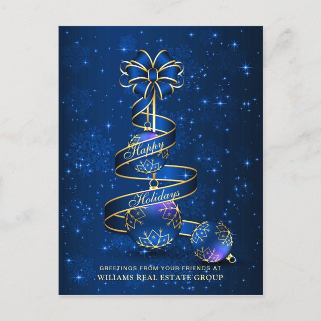 Cartes Pour Fêtes Annuelles Boule de Noël bleu doré Salutation d'entreprise (Devant)