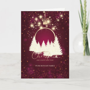 Cartes Pour Fêtes Annuelles Boule de Noël élégante dorée forêt rouge
