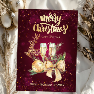 Cartes Pour Fêtes Annuelles Boule de Noël élégante, Renne, Verre à vin, Noeud