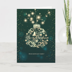 Cartes Pour Fêtes Annuelles Boule de Noël élégante verte et or faux
