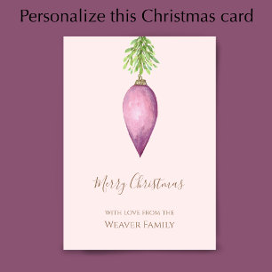 Cartes Pour Fêtes Annuelles Boule de Noël rose à l'aquarelle peinte à la main
