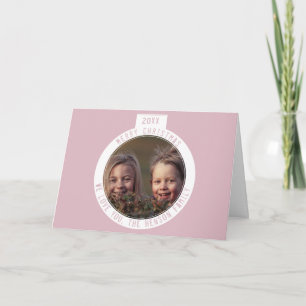 Cartes Pour Fêtes Annuelles Boule de Noël Rose Pastel Famille Photo Fêtes
