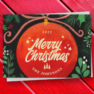 Cartes Pour Fêtes Annuelles Boule de Noël Rouge Moderne Ornement Botanique
