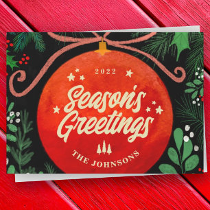 Cartes Pour Fêtes Annuelles Boule de Noël Rouge Moderne Ornement Botanique