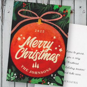 Cartes Pour Fêtes Annuelles Boule de Noël Rouge Moderne Ornement Botanique