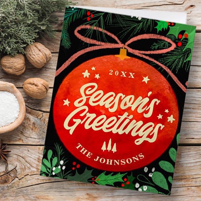 Cartes Pour Fêtes Annuelles Boule de Noël Rouge Moderne Ornement Botanique (Créateur téléchargé)