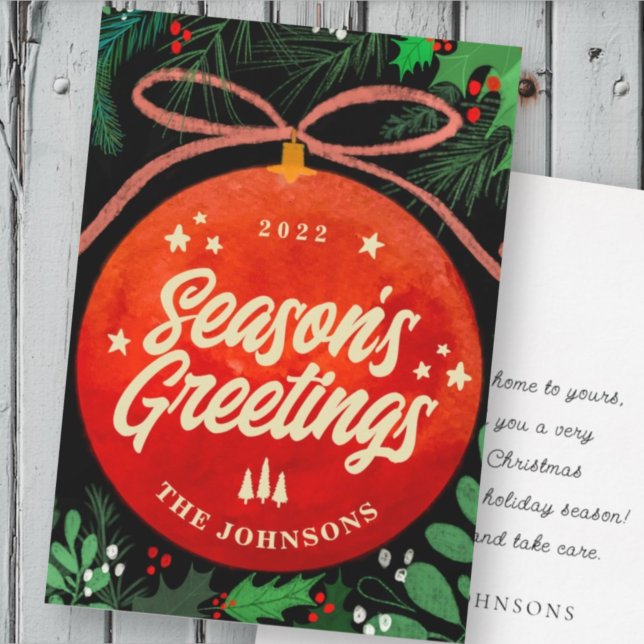 Cartes Pour Fêtes Annuelles Boule de Noël Rouge Moderne Ornement Botanique (Créateur téléchargé)