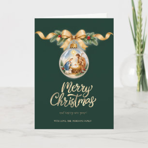 Cartes Pour Fêtes Annuelles Boule de Noël vintage Nativité Or Arc Vert Noël
