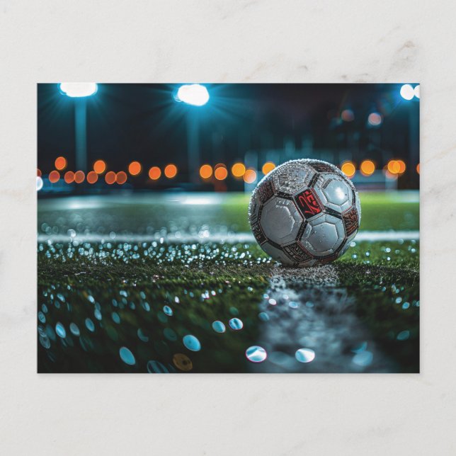Cartes Pour Fêtes Annuelles Boule de soccer sur le terrain humide vide (Devant)