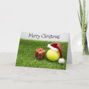 Cartes Pour Fêtes Annuelles Boule de tennis avec chapeau de Noël