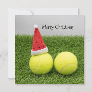 Cartes Pour Fêtes Annuelles Boule de tennis avec chapeau de Santa pour Noël