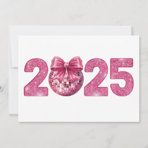Cartes Pour Fêtes Annuelles Boule disco 2025 Bonne Année Ruban Rose