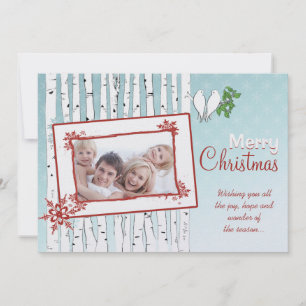 Cartes Pour Fêtes Annuelles Bouleaux Oiseaux Blancs Rouge Joyeux Noël