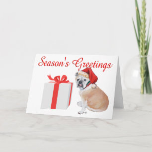 Cartes Pour Fêtes Annuelles Bouledogue anglais avec chapeau de Père Noël