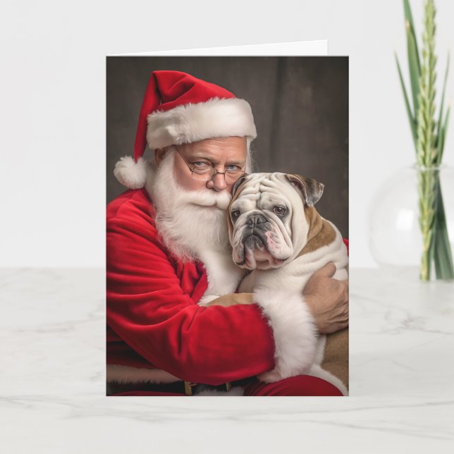 Cartes Pour Fêtes Annuelles Bouledogue anglais et Père Noël #2 (Devant)