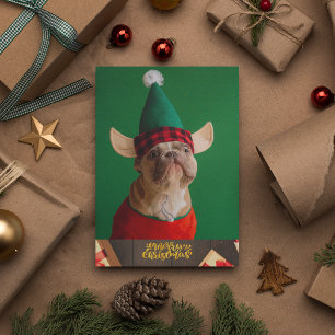 Cartes Pour Fêtes Annuelles Bouledogue Français Avec Chapeau Chien Mignon Noël