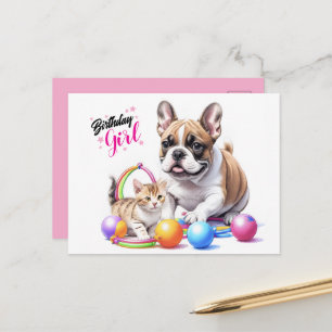 Cartes Pour Fêtes Annuelles Bouledogue français avec chat