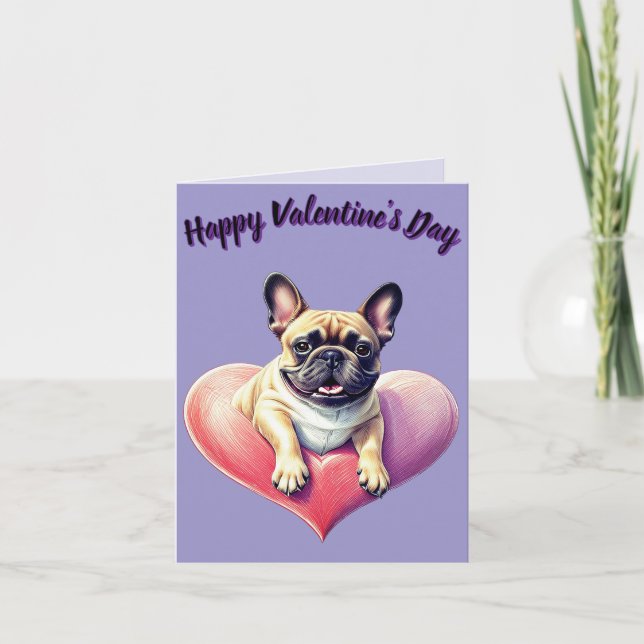 Cartes Pour Fêtes Annuelles Bouledogue français coeur Saint-Valentin  (Devant)