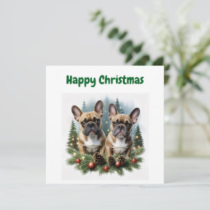 Cartes Pour Fêtes Annuelles Bouledogue français Couronne de Noël Bulldog