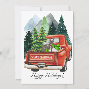 Cartes Pour Fêtes Annuelles Bouledogue français de Noël et camion vintage à l'