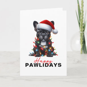 Cartes Pour Fêtes Annuelles Bouledogue français emmêlé dans des guirlandes de