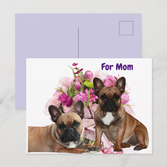 Cartes Pour Fêtes Annuelles Bouledogue français Fleurs Bouledogue français Fêt (Devant / Derrière)