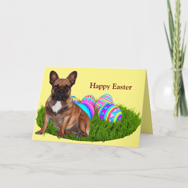 Cartes Pour Fêtes Annuelles Bouledogue français Joyeuses Pâques (Devant)