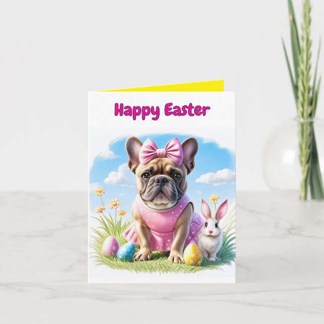 Cartes Pour Fêtes Annuelles Bouledogue français Joyeuses Pâques French Bulldog (Devant)