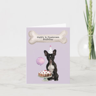Cartes Pour Fêtes Annuelles Bouledogue français noir assis gâteau d'anniversai