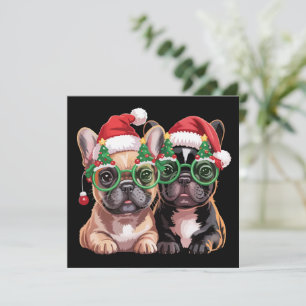 Cartes Pour Fêtes Annuelles Bouledogue français portant des lunettes de sapin 