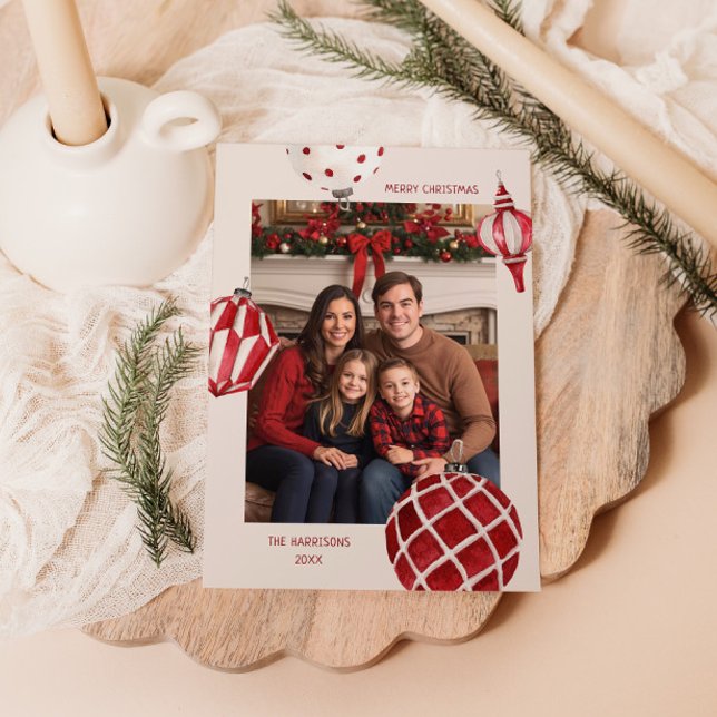 Cartes Pour Fêtes Annuelles Boules de Noël à l'aquarelle Photo (Créateur téléchargé)