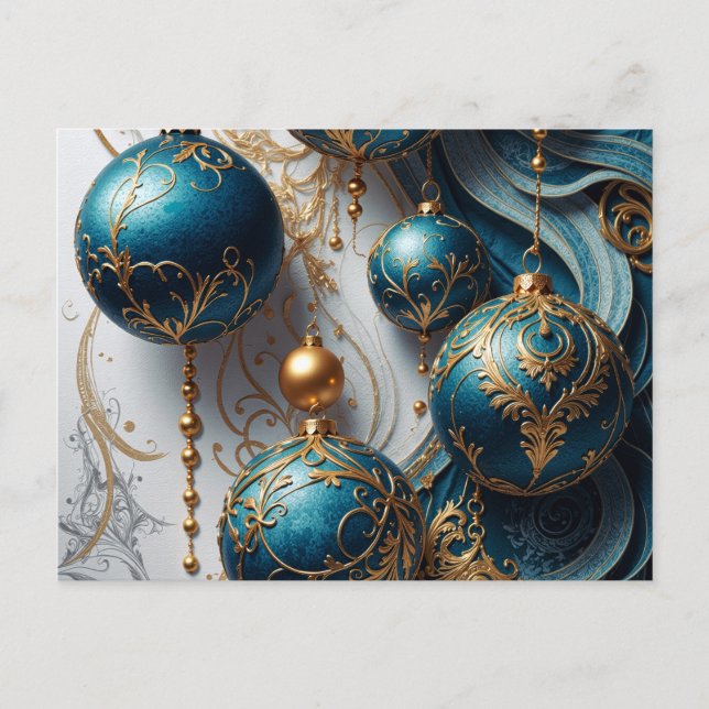 Cartes Pour Fêtes Annuelles Boules de Noël Bleu Or Charme Festif (Devant)