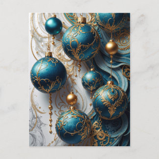 Cartes Pour Fêtes Annuelles Boules de Noël bleu or, magie festive