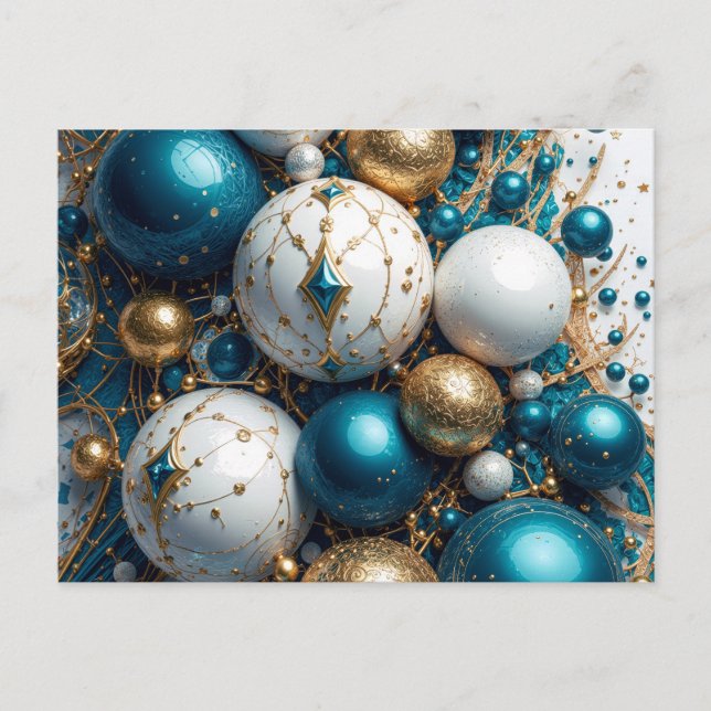 Cartes Pour Fêtes Annuelles Boules de Noël Bleu Or Premium (Devant)