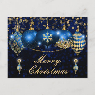 Cartes Pour Fêtes Annuelles Boules de Noël Bleu Royal et Or