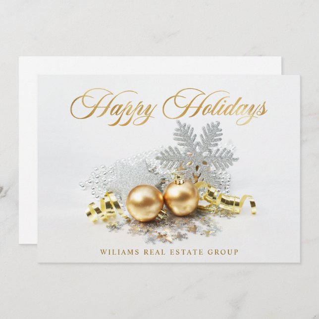 Cartes Pour Fêtes Annuelles Boules de Noël dorées Ornement Vœu d'entreprise (Devant / Derrière)