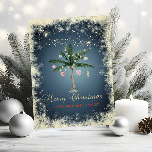 Cartes Pour Fêtes Annuelles Boules de Noël élégantes, Palmier, Flocons de neig