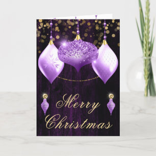 Cartes Pour Fêtes Annuelles Boules de Noël en Paillettes Violettes