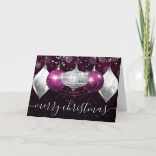 Cartes Pour Fêtes Annuelles Boules de Noël Magenta et Argent et Or